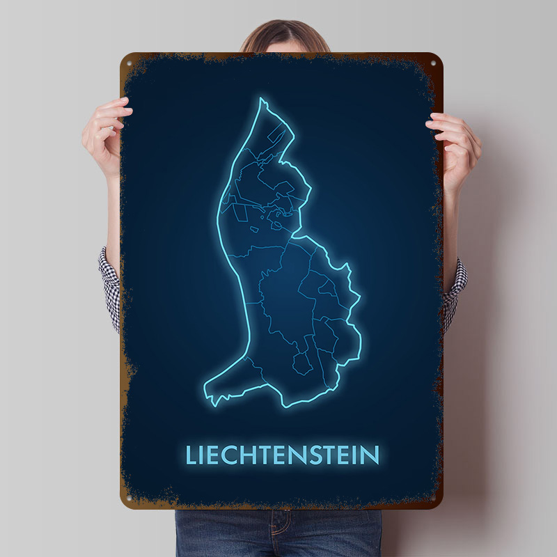 Custom Map Poster - Liechtenstein Map Neon Blue Printed Poster