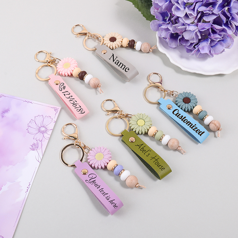 Initial Ring Custom - Daisy Pendant Custom Text Keychain Personalized