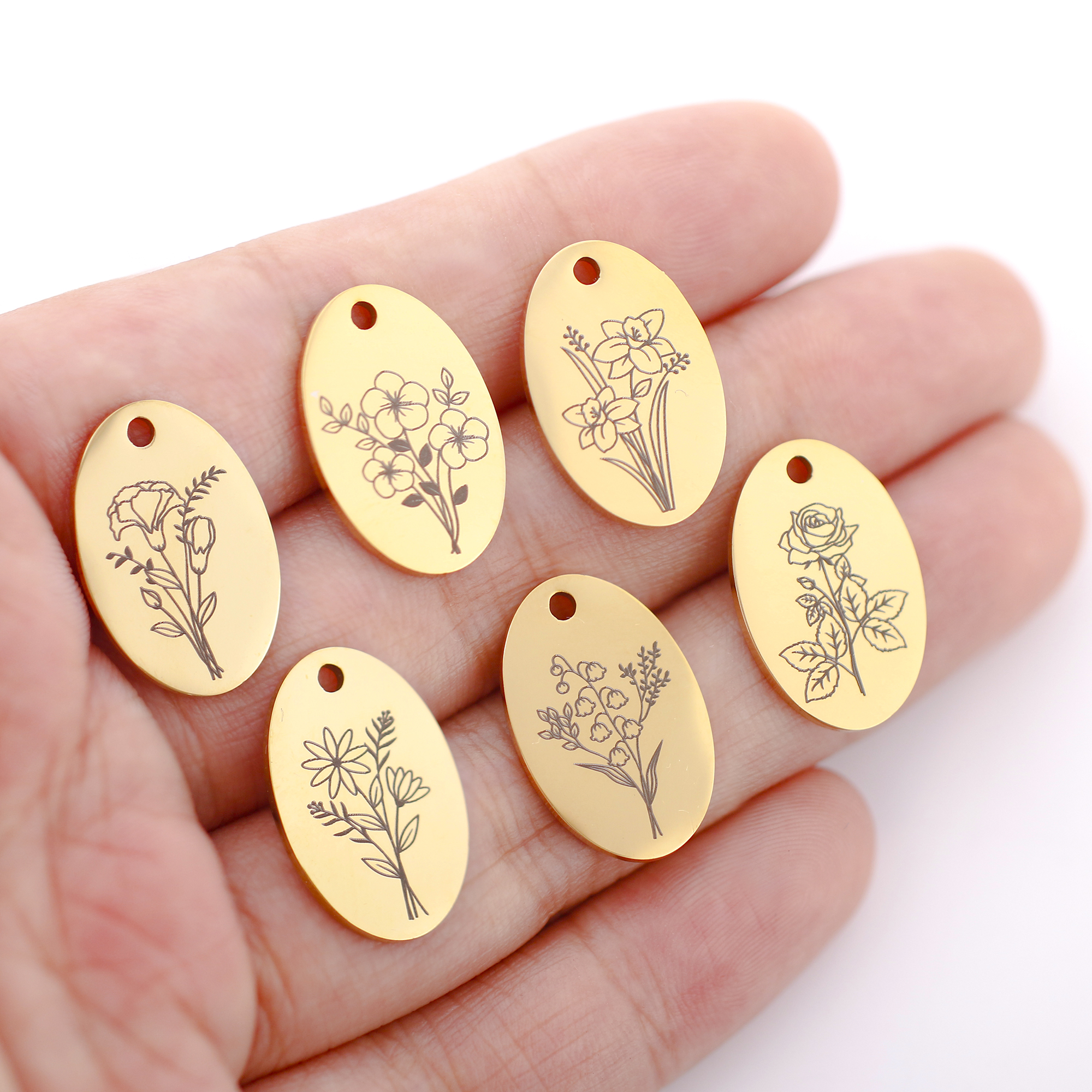 5Pcs Oval Birth Month Flower P - Birth Flower Necklace recensie en prijs