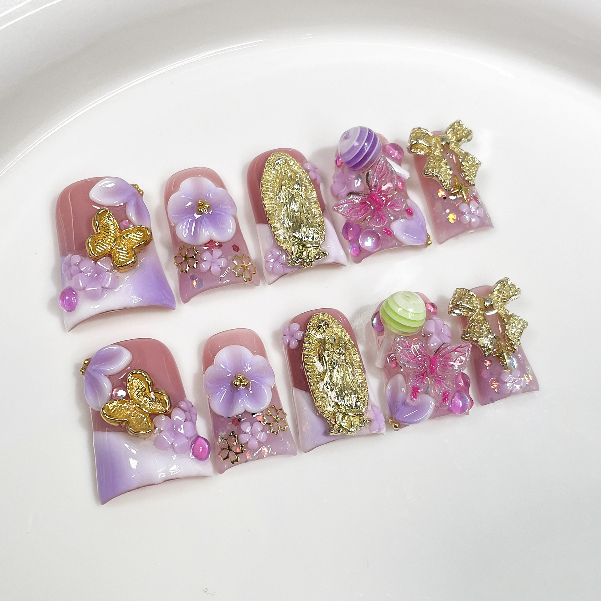 10pcs Ocean Style Fake Nails D - Pressed Flower Art recensie en prijs