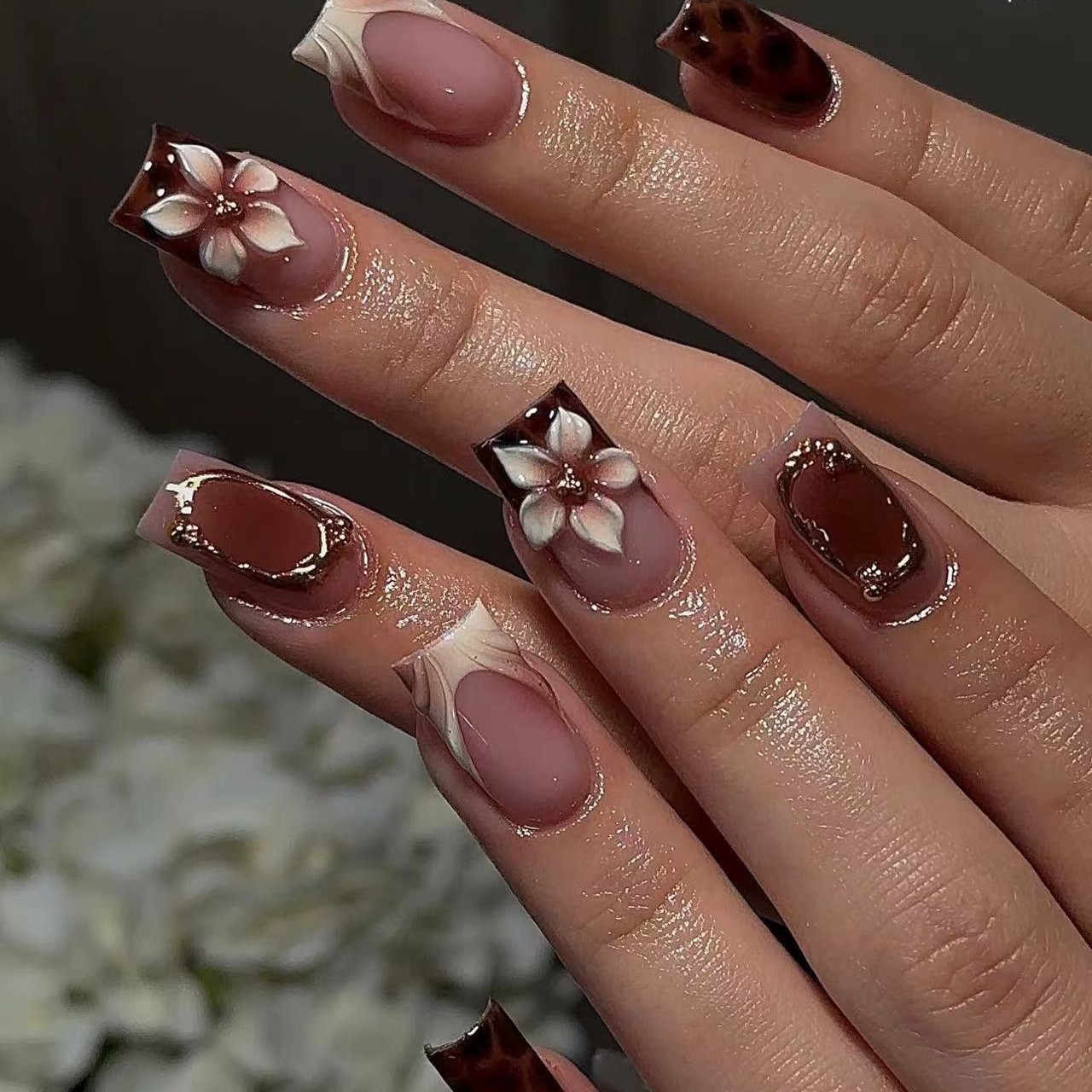 Short square fake nails for wo - Pressed Flower Art recensie en prijs